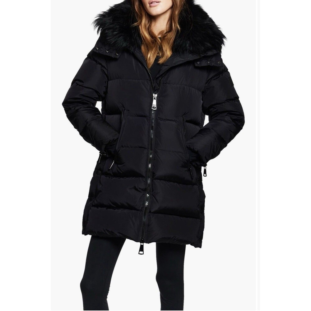 SAM. Addison Down Puffer Coat Matte Black Shearling Collar Women’s Size M